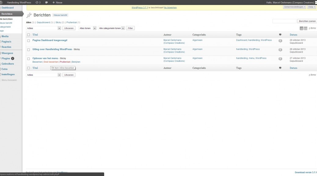 WordPress berichten - alle berichten - Handleiding Wordpress door Compass Creations webdesign Gouda