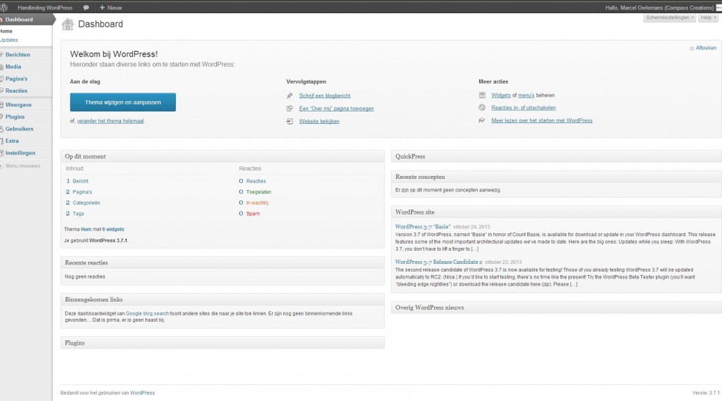 WordPress dashboard - Handleiding Wordpress door Compass Creations webdesign Gouda