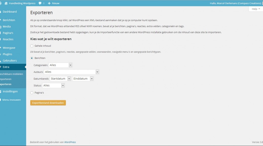 WordPress extra - exporteren berichten - Handleiding Wordpress door Compass Creations webdesign Gouda